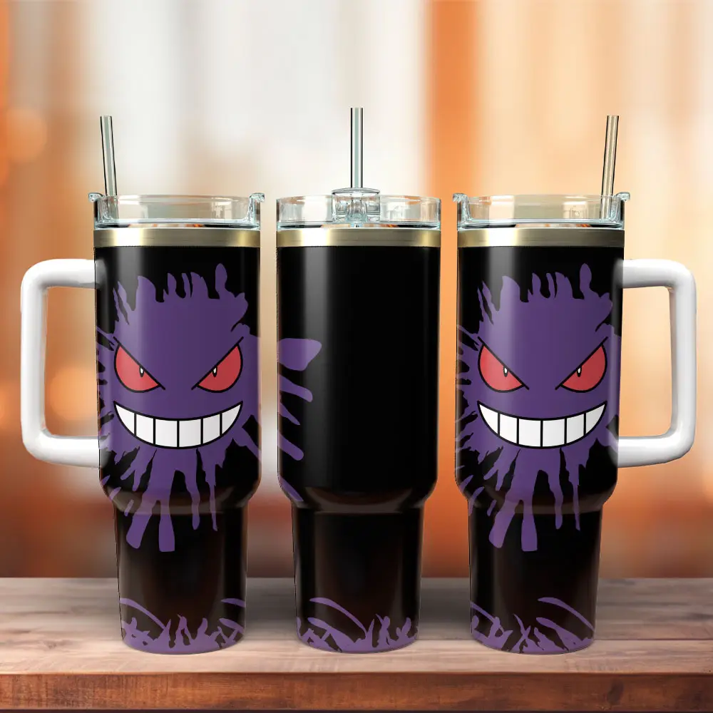 Gengar Pokemon Anime Custom Quencher  40oz Stainless Steel Tumbler With Handle HG