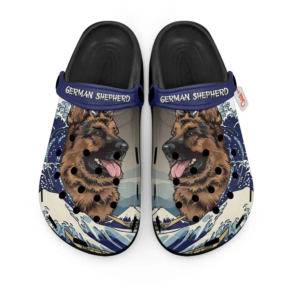 German Shepherd Kanagawa Wave Japan Premium EVA Clogs Custom Name