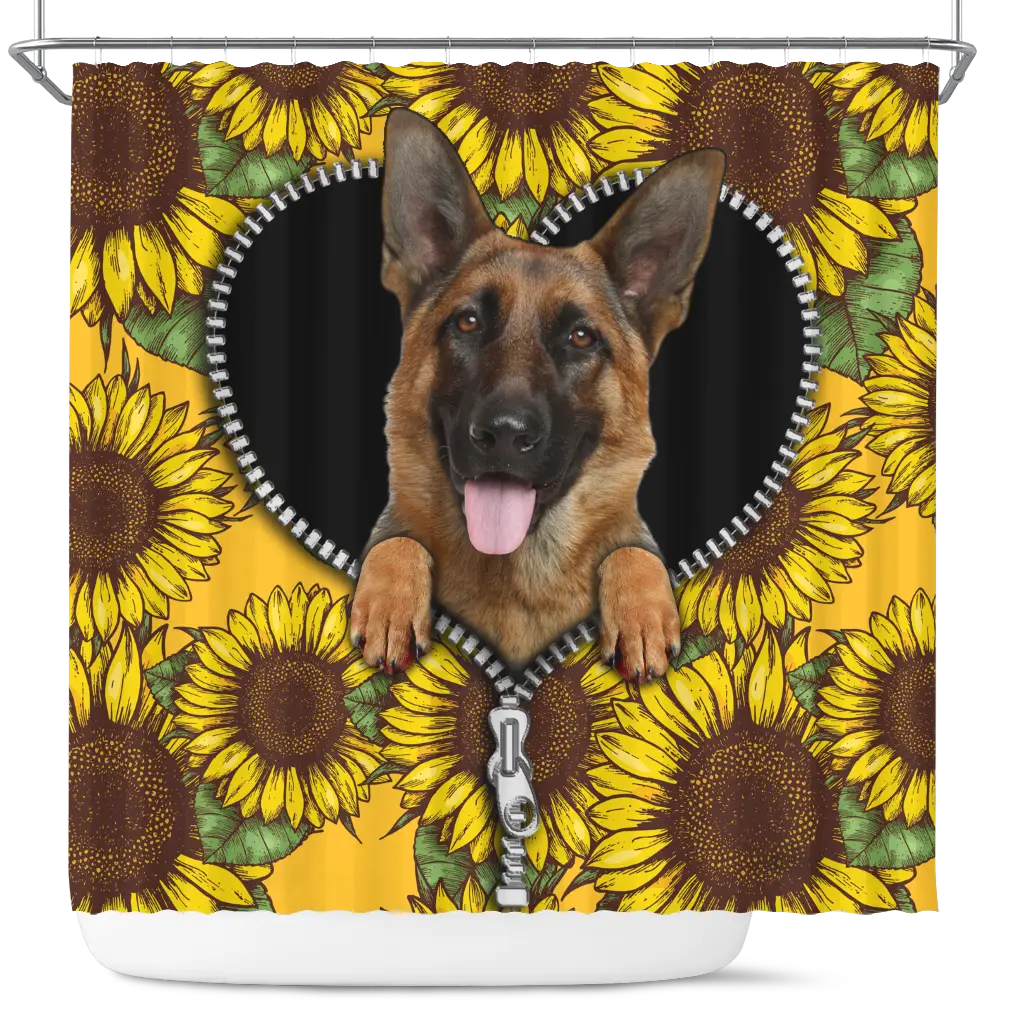 German Shepherd Sunflower Zipper Shower Curtain