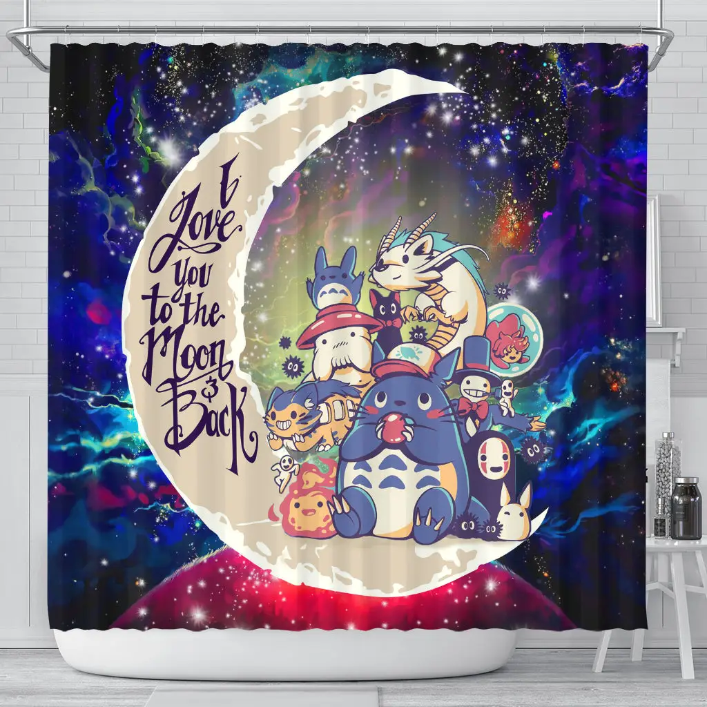Ghibli Character Love You To The Moon Galaxy Shower Curtain