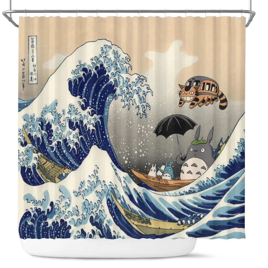 Ghibli Studio Totoro The Great Wave Japan Shower Curtain