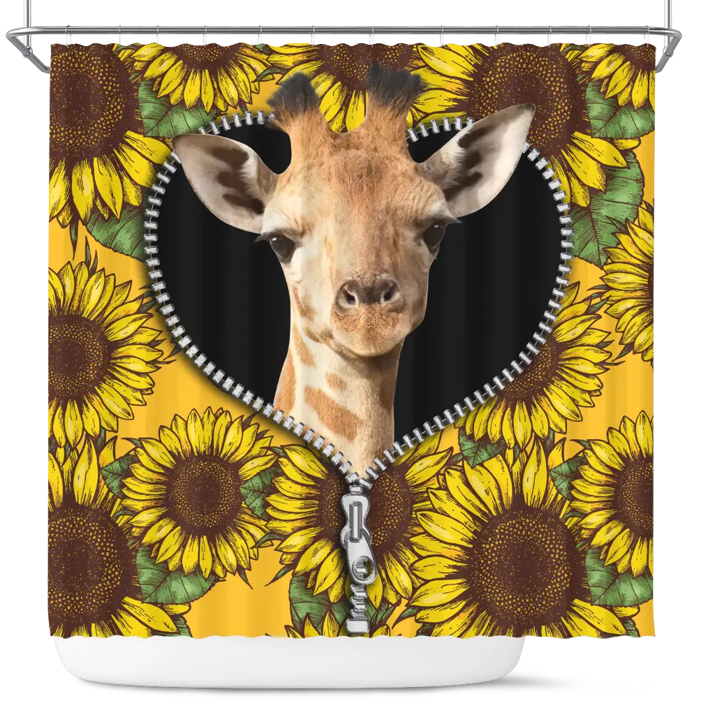 Giraffe Sunflower Zipper Shower Curtain