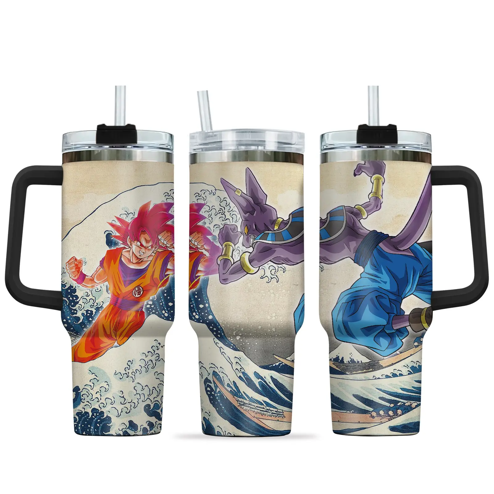 Goku - Beerus 40oz Travel Tumbler With Handle Rivalries Kanagawa Collection