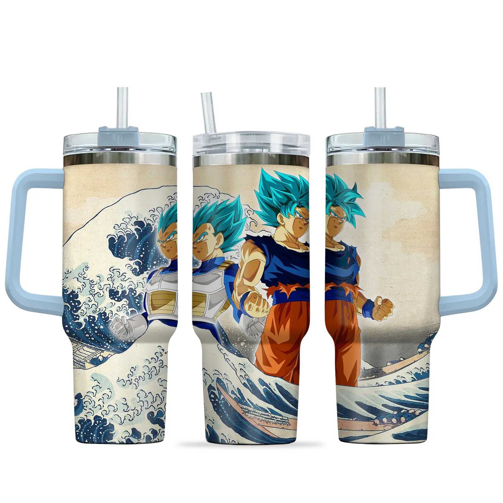 Goku Blue - Vegeta Blue 40oz Travel Tumbler With Handle Rivalries Kanagawa Collection