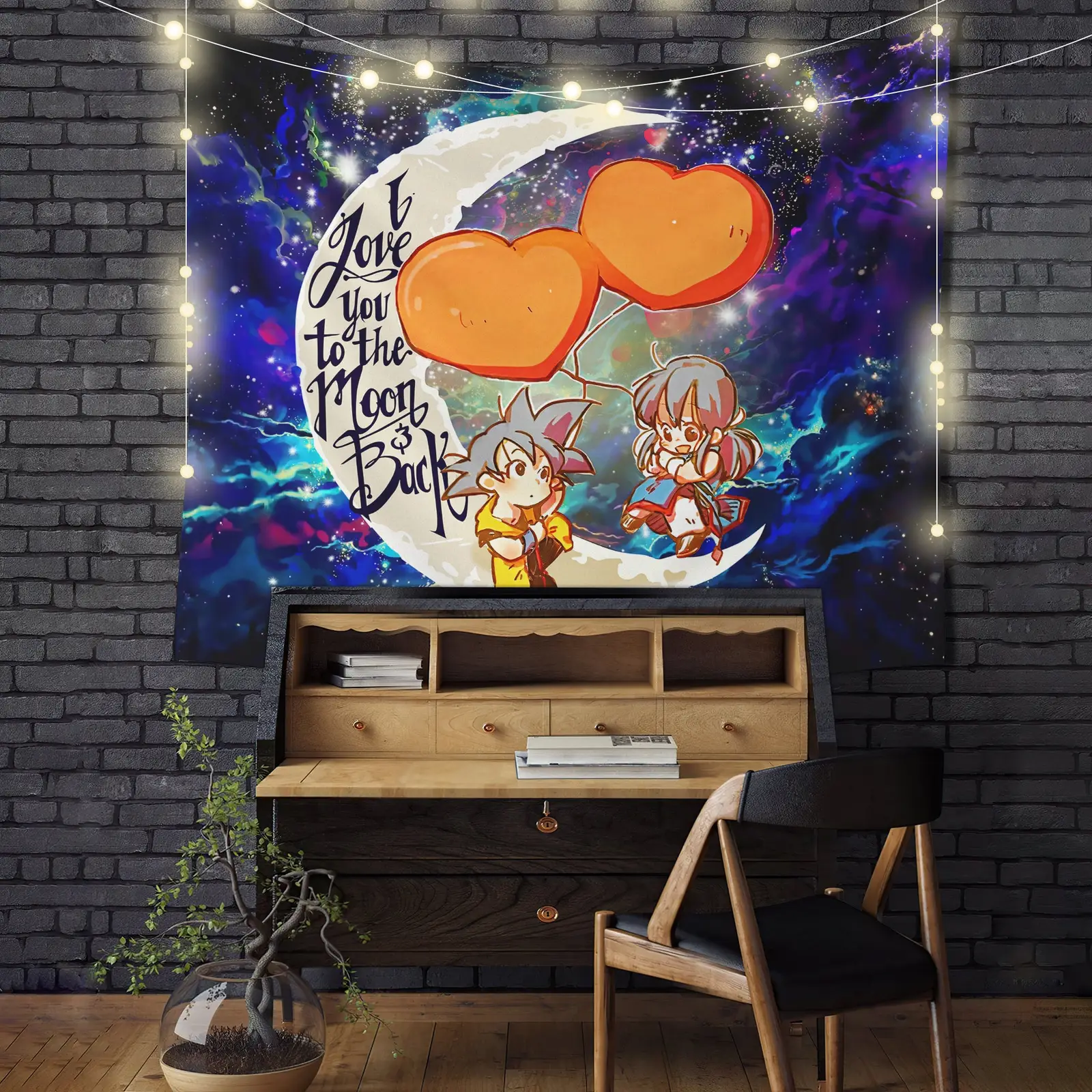 Goku Chichi Dragon Ball Love You To The Moon Galaxy Tapestry Room Decor