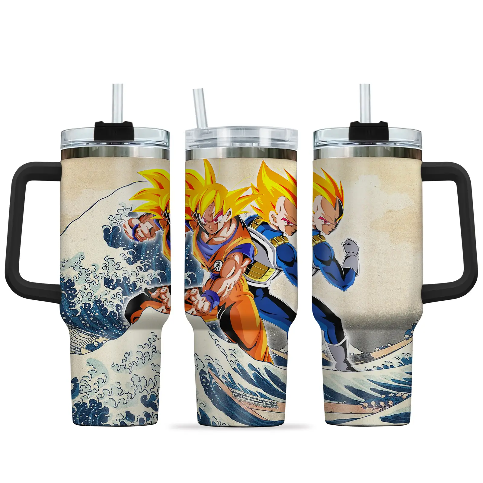 Goku Super Saiyan - Vegeta Super Saiyan 40oz Travel Tumbler With Handle Rivalries Kanagawa Collection