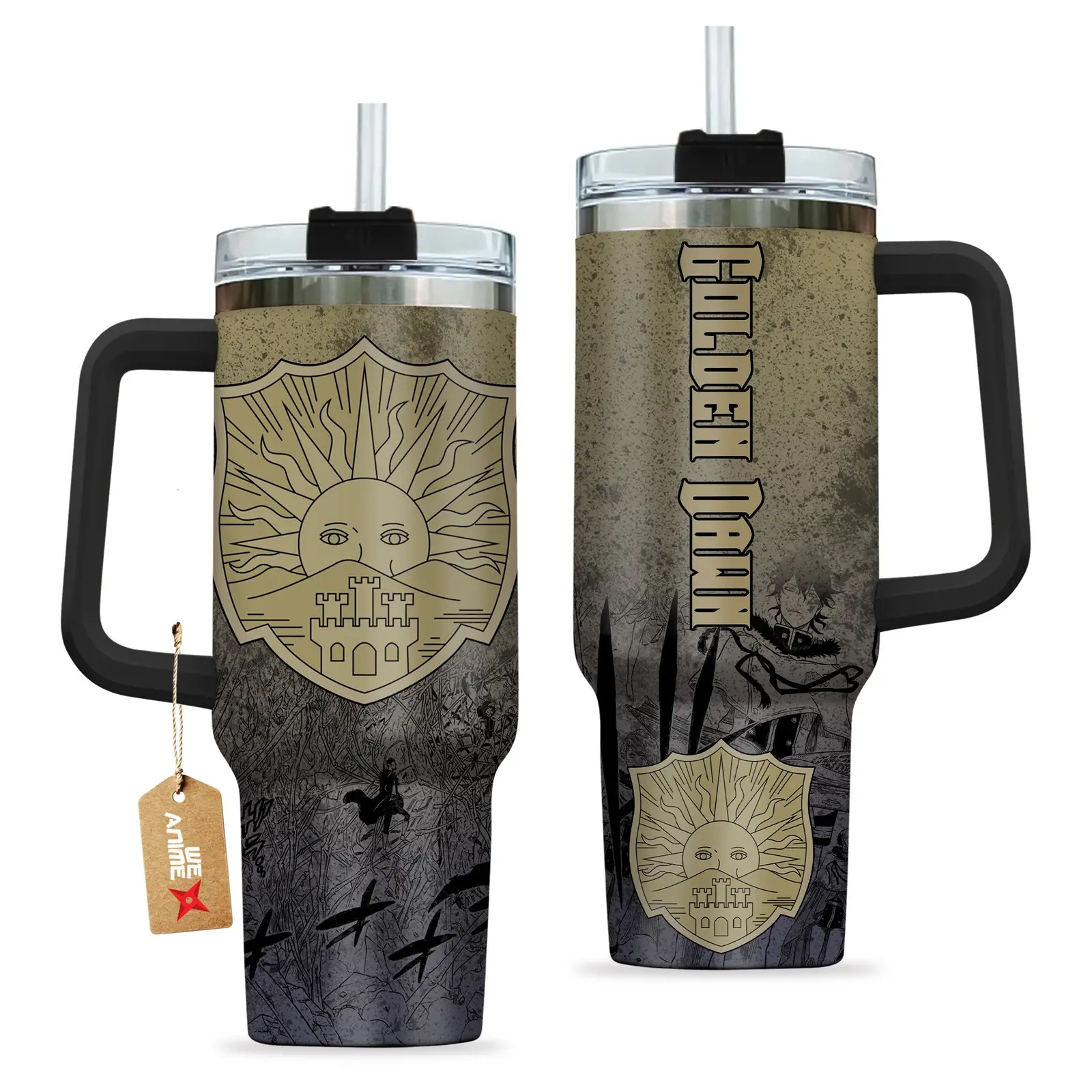 Golden Dawn Symbowll Black Cloer Anime Custom  Quencher   40oz Stainless Steel Tumbler With Handle HG