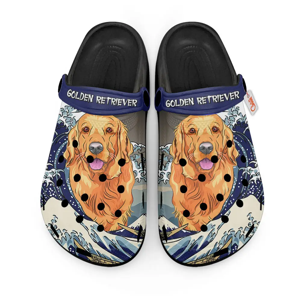 Golden Retriever Kanagawa Wave Japan Premium EVA Clogs Custom Name
