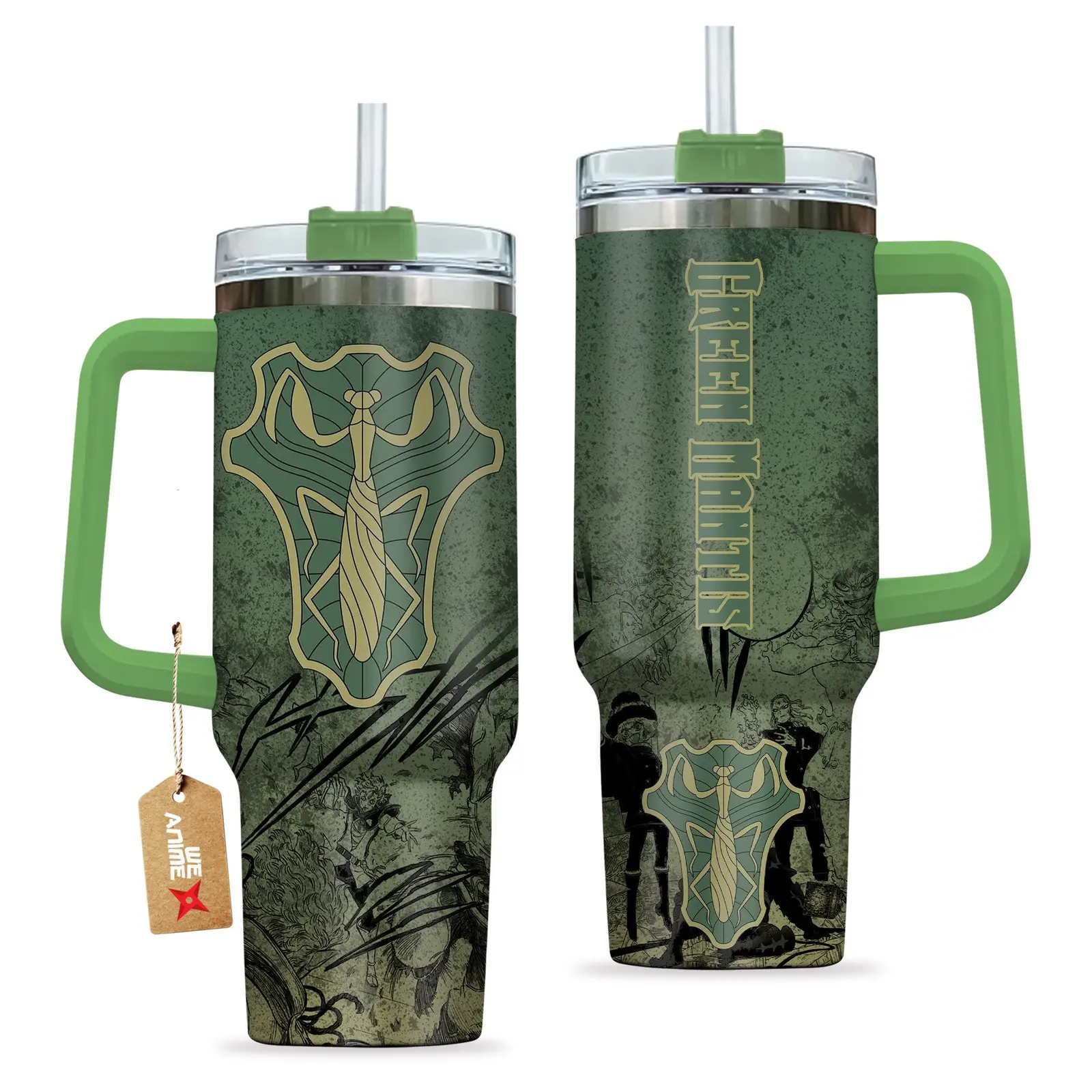 Green Mantis Symbowll Black Cloer Anime Custom  Quencher   40oz Stainless Steel Tumbler With Handle HG