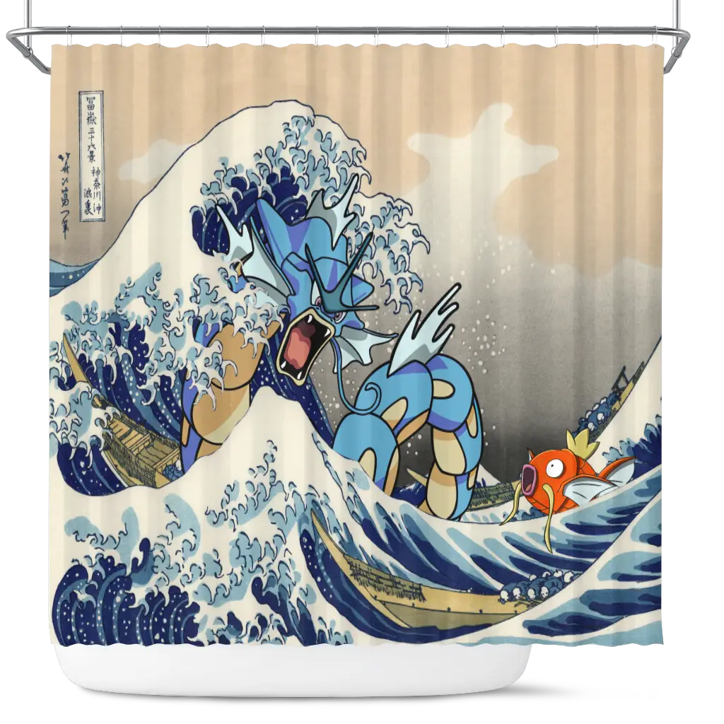Gyarados Magikarp The Great Wave Japan Shower Curtain