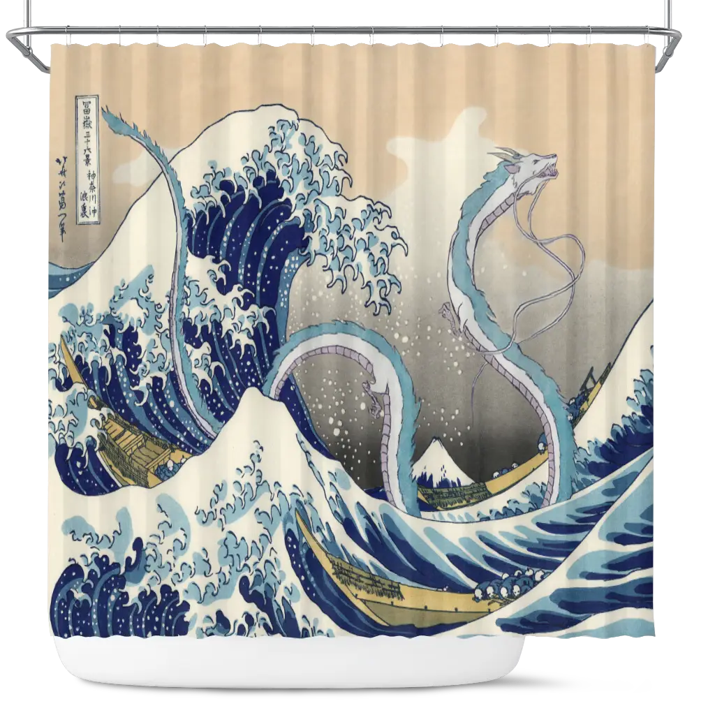 Haku Dragon Ghibli Studio Spirited Away The Great Wave Japan Shower Curtain
