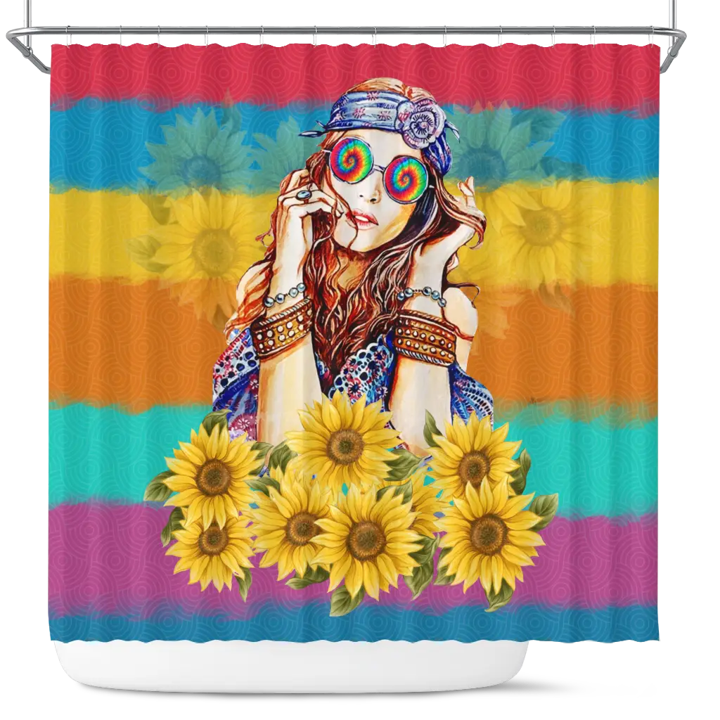Hippie Girl Sunflower Shower Curtain