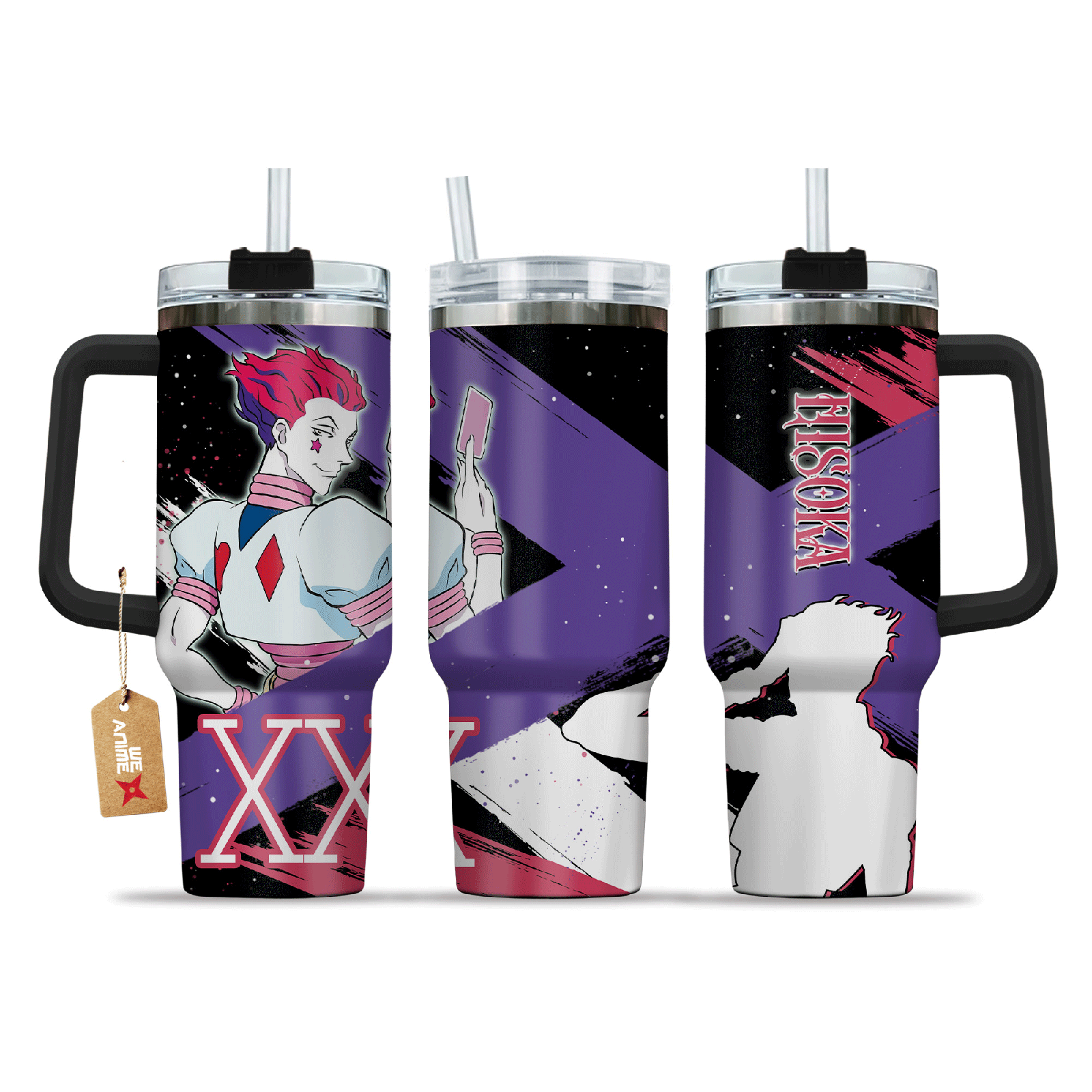 Hisoka Hunter x Hunter Anime Custom Stanley Quencher   40oz Stainless Steel Tumbler With Handle HG
