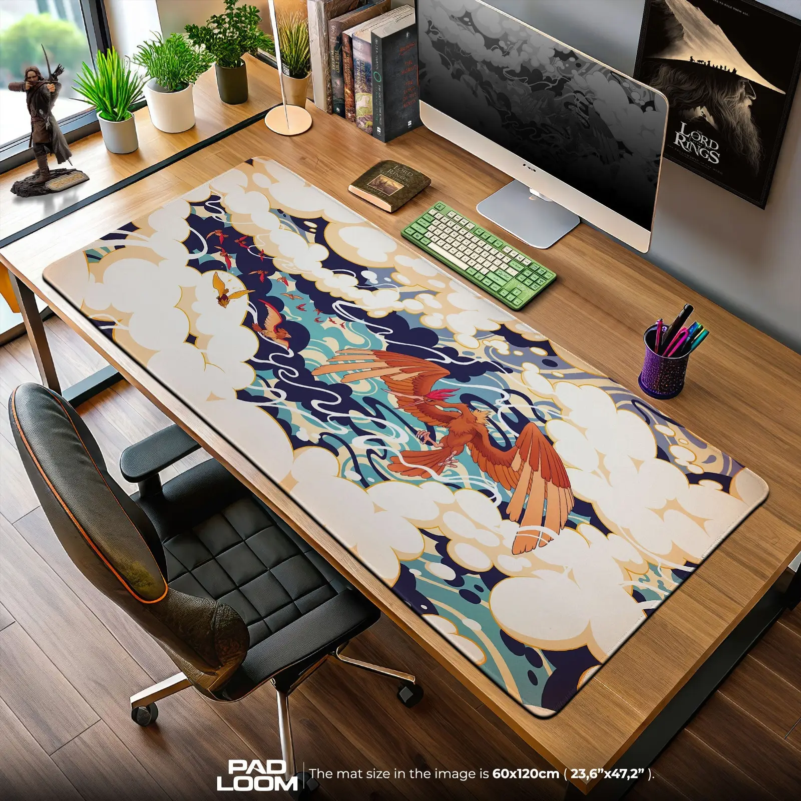 Ho-Oh Celestial Flight Mouse Pad, Pokémon Legendary Gaming Desk Mat