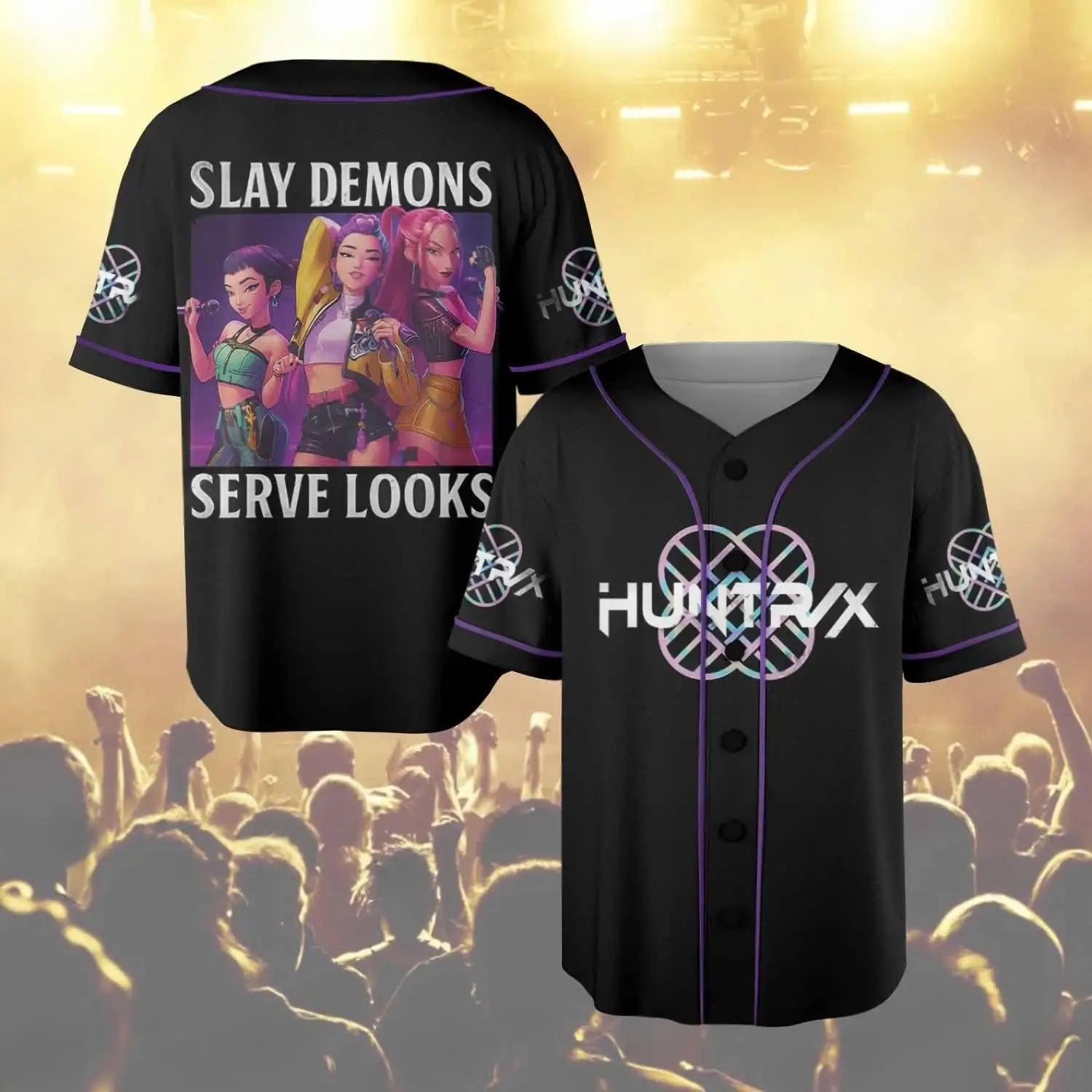 Huntrix Demon Hunters Baseball Jersey - Anime-Inspired Unisex Button Down Jersey - Benietee Shop