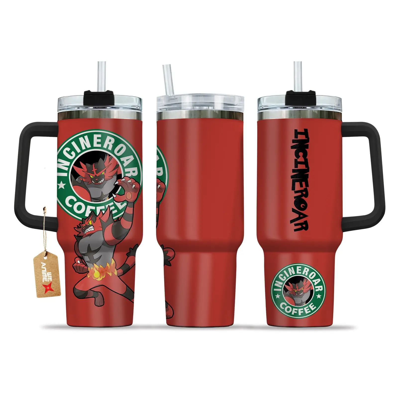Incineroar Coffee Pokemon Anime Custom   Quencher  40oz Stainless Steel Tumbler With Handle HG