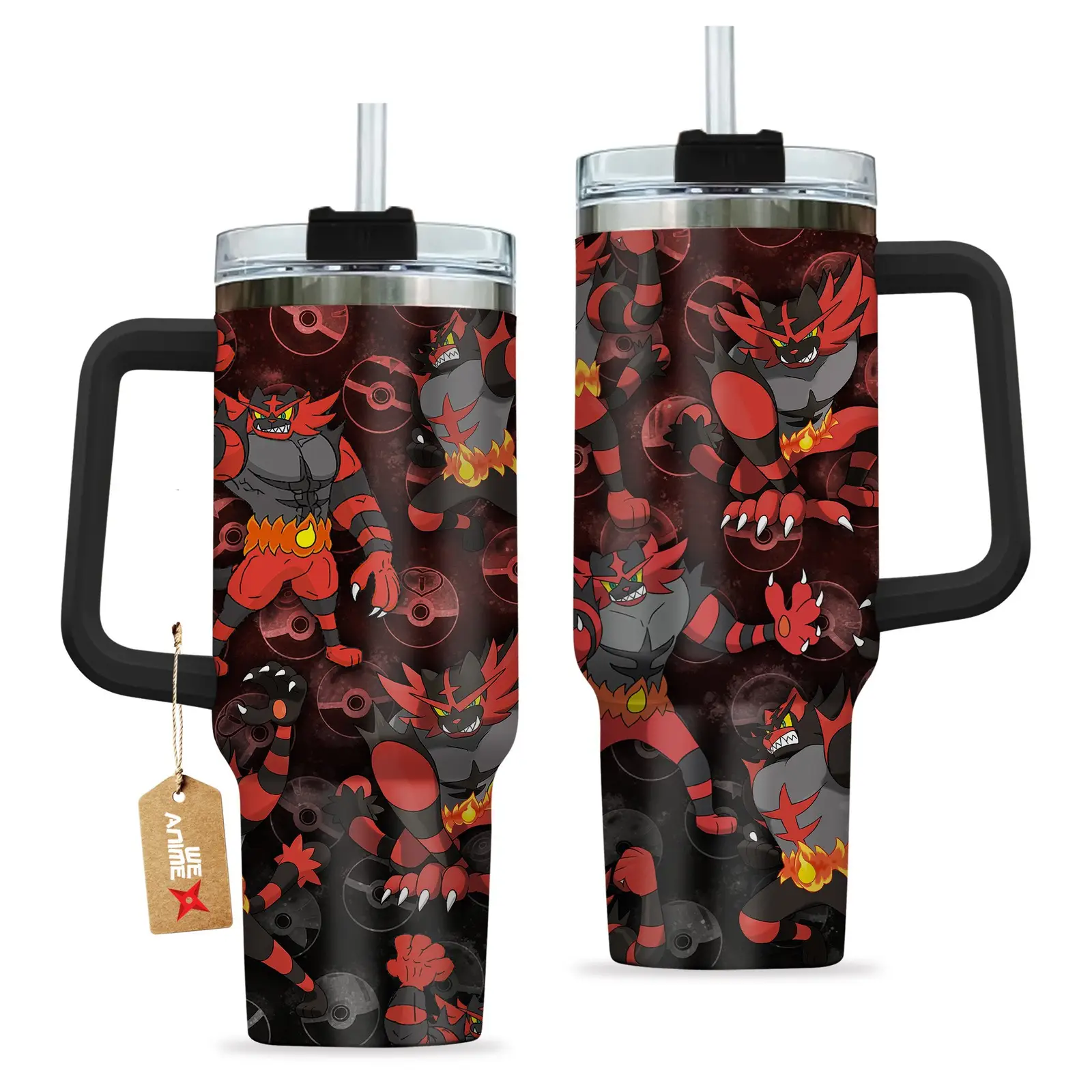 Incineroar Pokemon Anime Custom Quencher  40oz Stainless Steel Tumbler With Handle HG