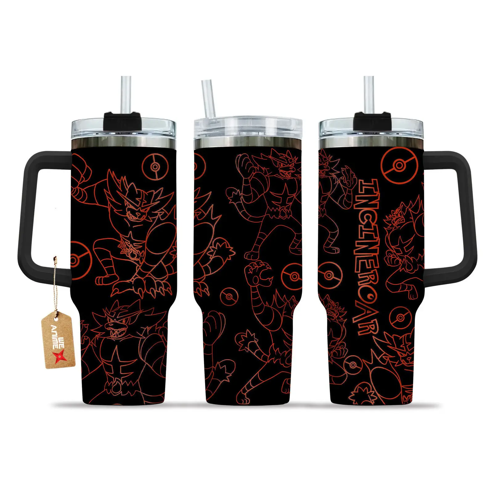 Incineroar Pokemon Anime  Custom Quencher  40oz Stainless Steel Tumbler With Handle HG