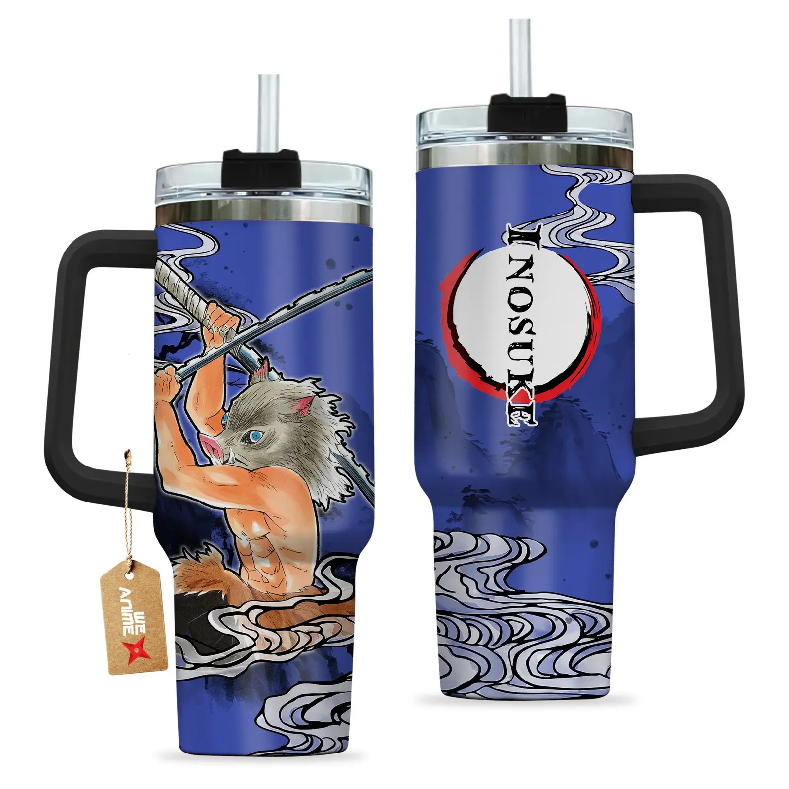 Inosuke Hashibira Kimestu no Yaiba Demon Slayer  Anime Custom Quencher  40oz Stainless Steel Tumbler With Handle HG
