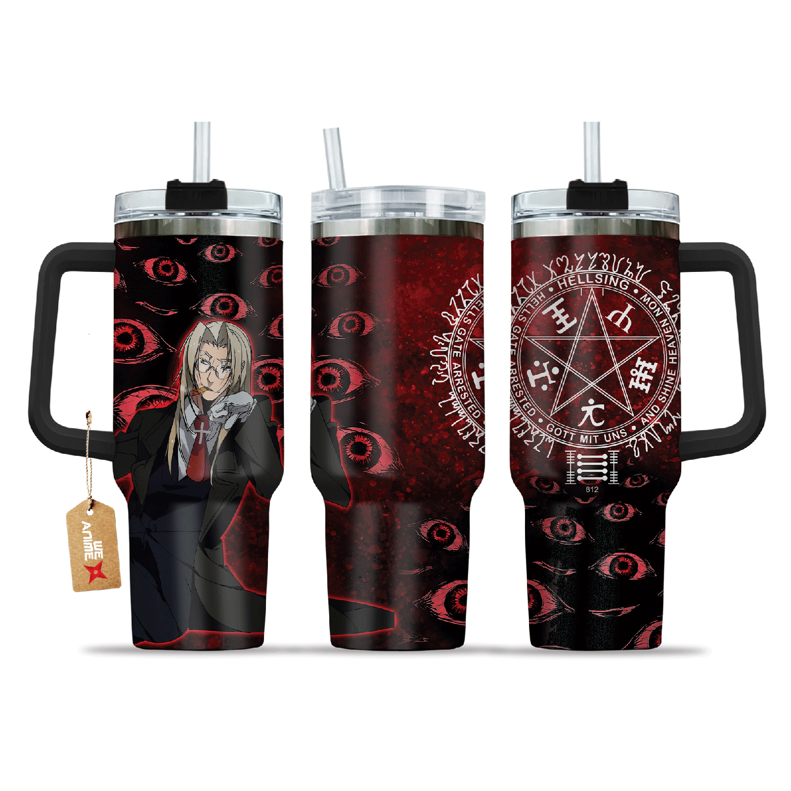 Integra Hellsing Anime Custom  40oz Quencher Stainless Steel Tumbler With Handle, Best Gift Idea NVA
