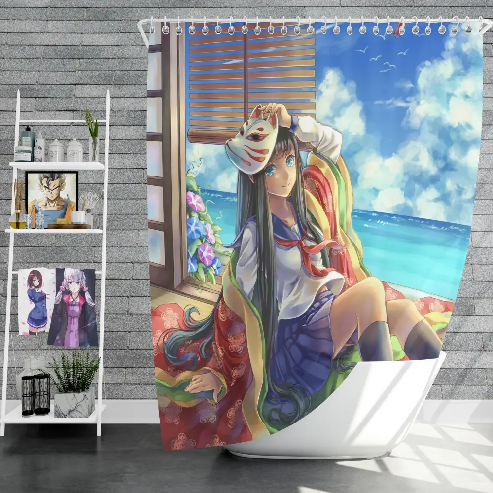 Japanese Anime School Girl Shower Curtain