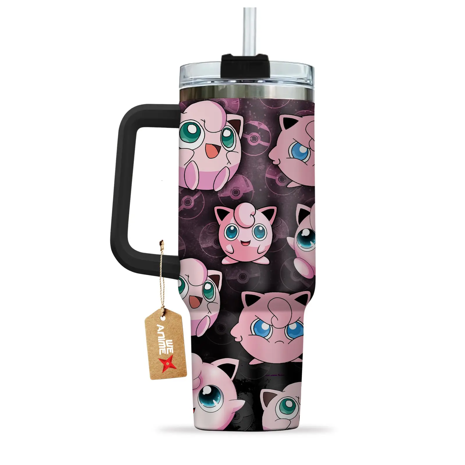 Jigglypuff Pokemon Anime Custom Quencher  40oz Stainless Steel Tumbler With Handle HG