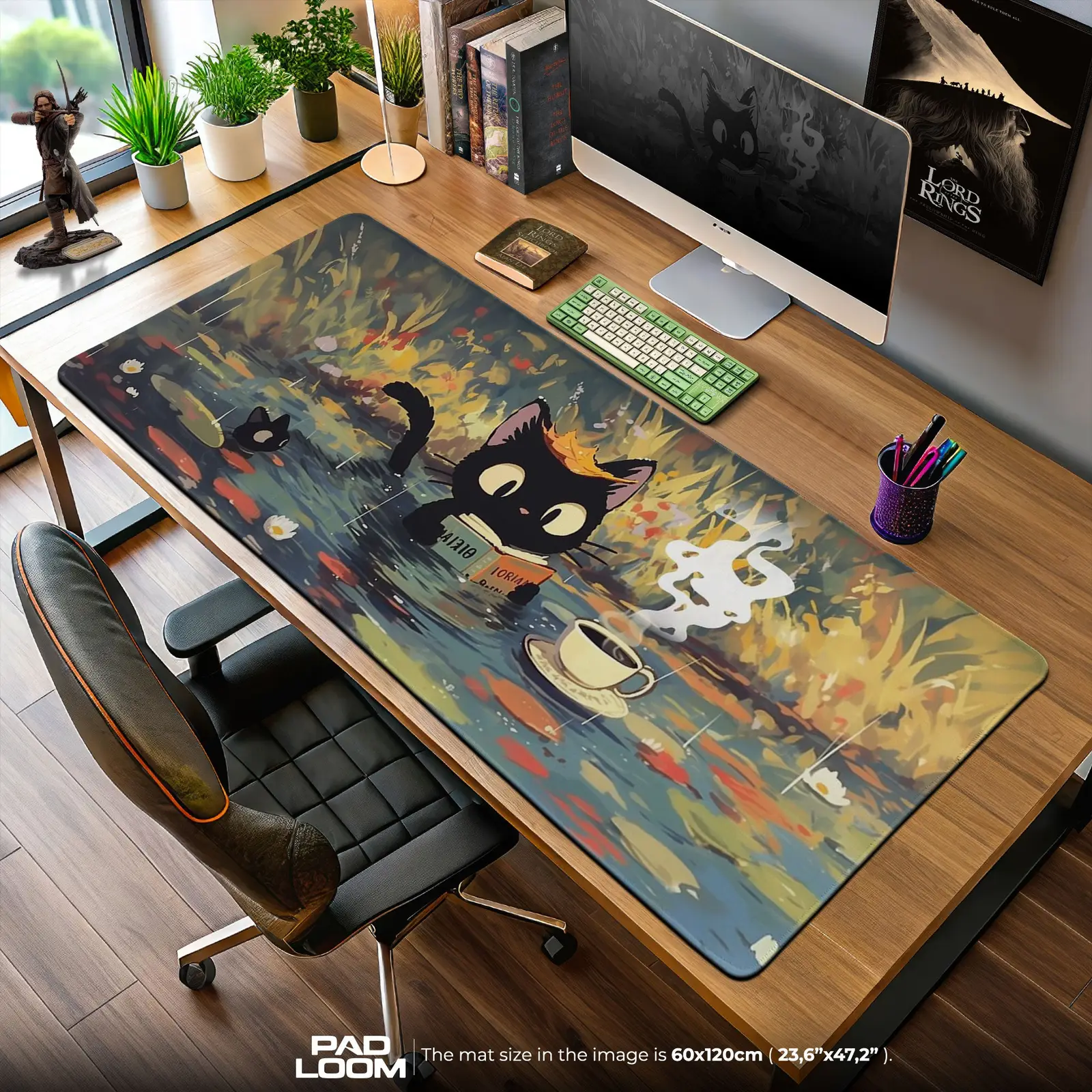 Jiji’s Cat Reading Mouse Pad, Cozy Anime Gaming Desk Mat