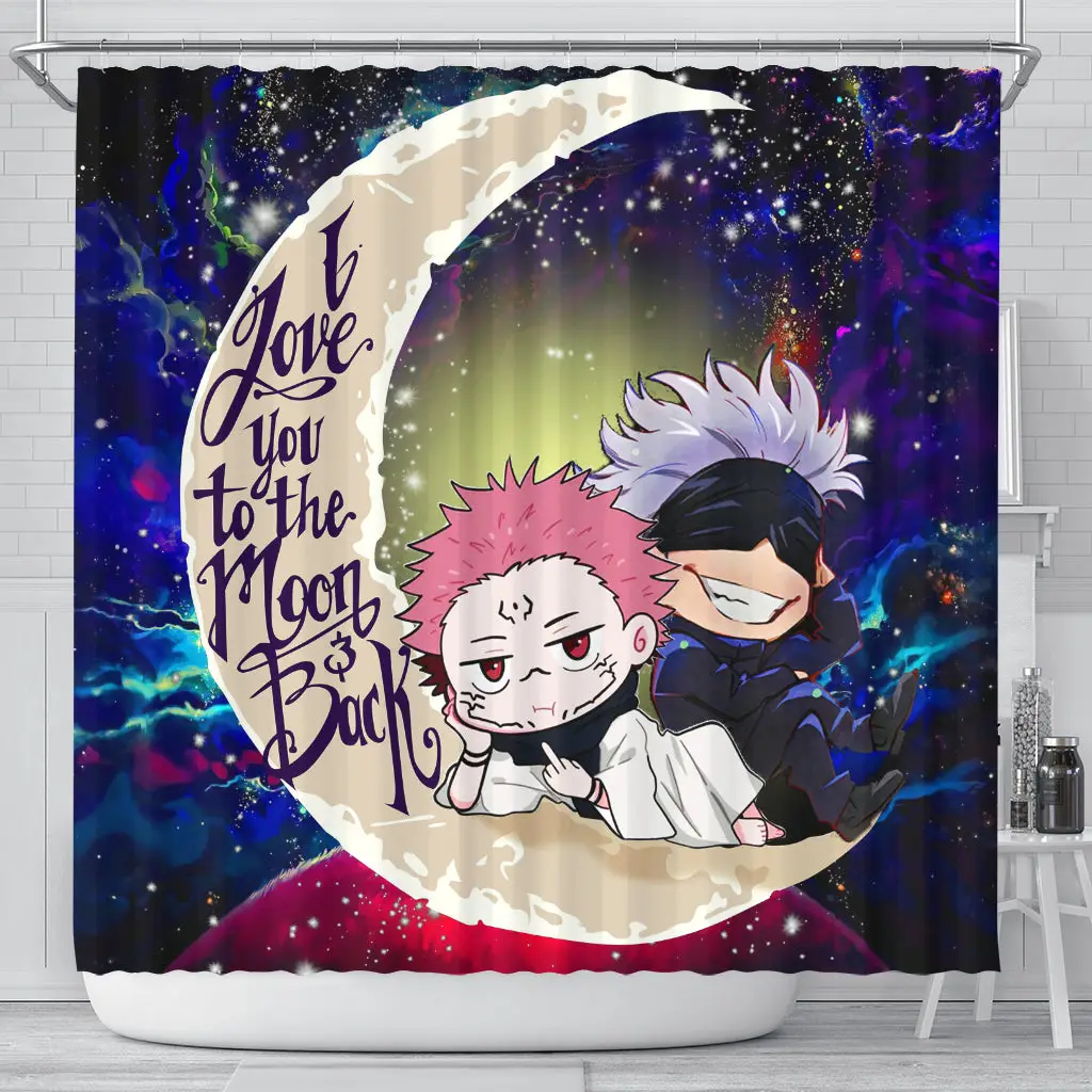 Jujutsu Kaisen Gojo Sakuna Chibi Anime Love You To The Moon Galaxy Shower Curtain