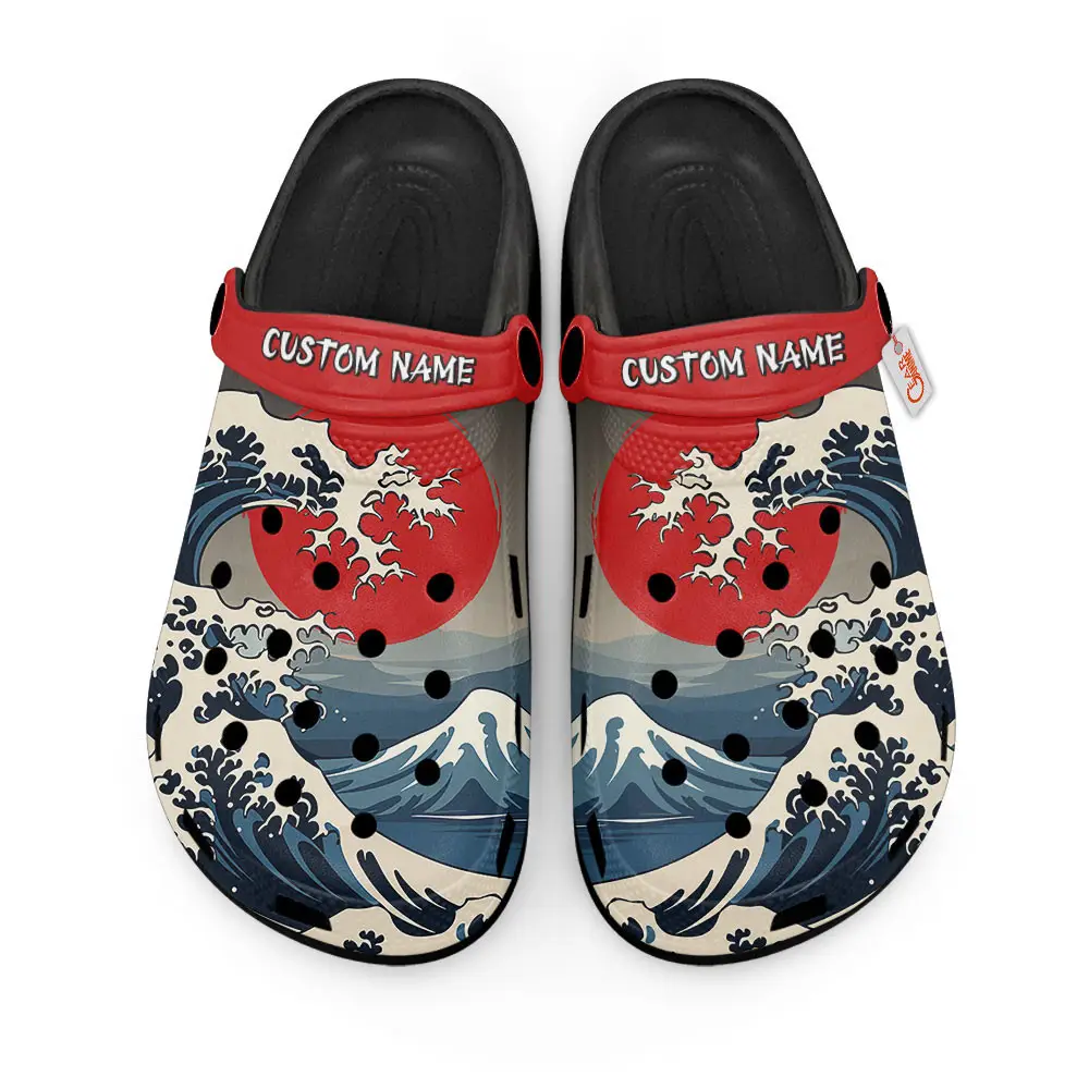 Kanagawa Wave Red Sun Clogs SandalsJapanese Personalized