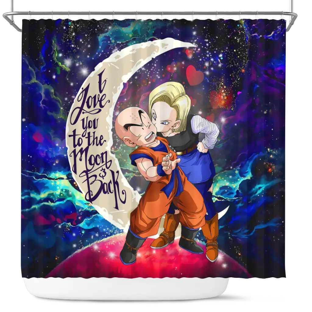 Krillin And Android 18 Dragon Ball Love You To The Moon Galaxy Shower Curtain
