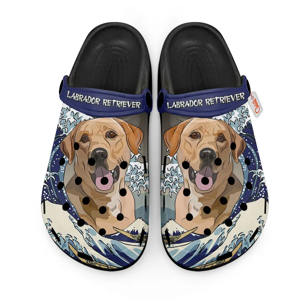 Labrador Retriever Kanagawa Wave Japan Premium EVA Clogs Custom Name
