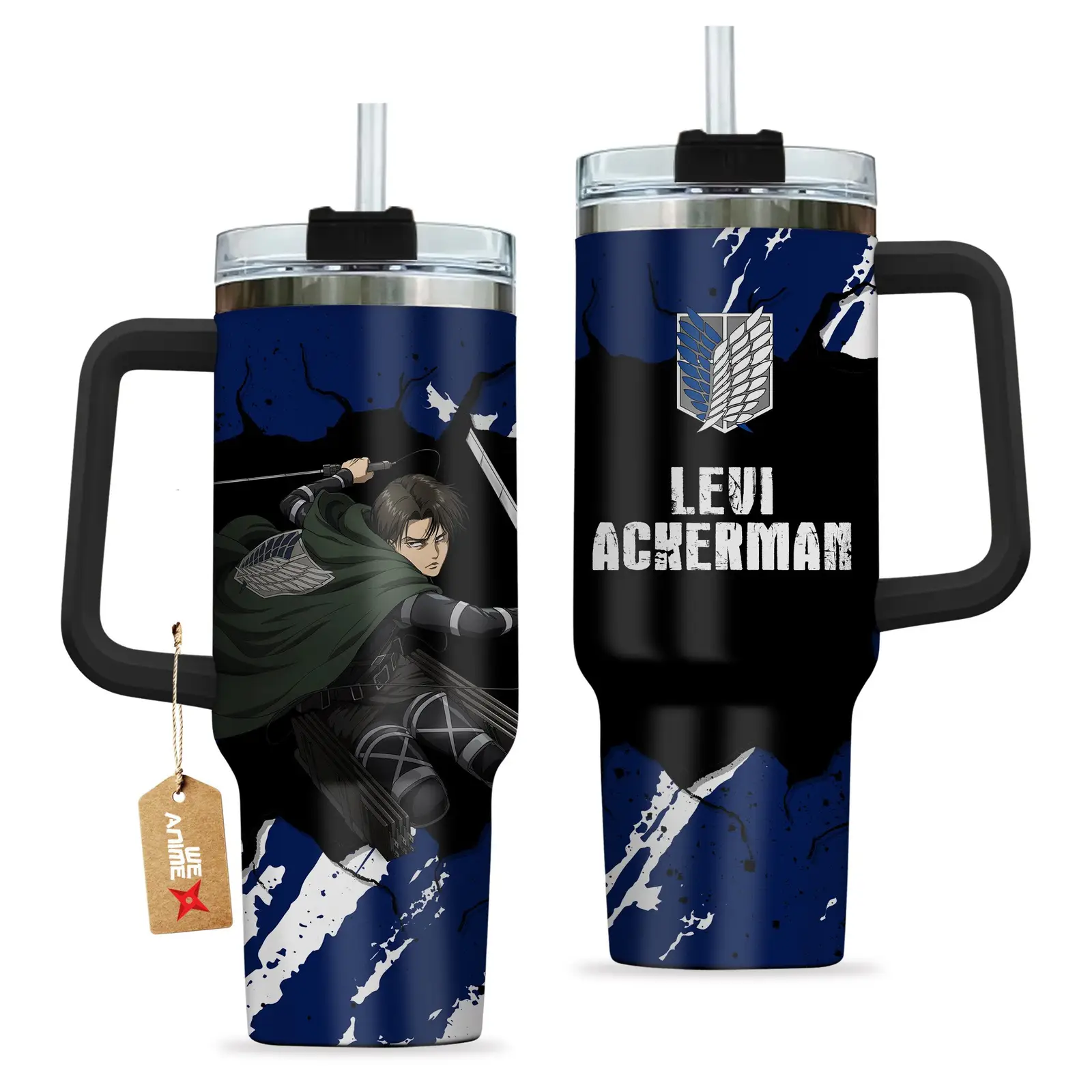 Levi Ackerman Attack on Titan Anime Custom  Quencher   40oz Stainless Steel Tumbler With Handle HG