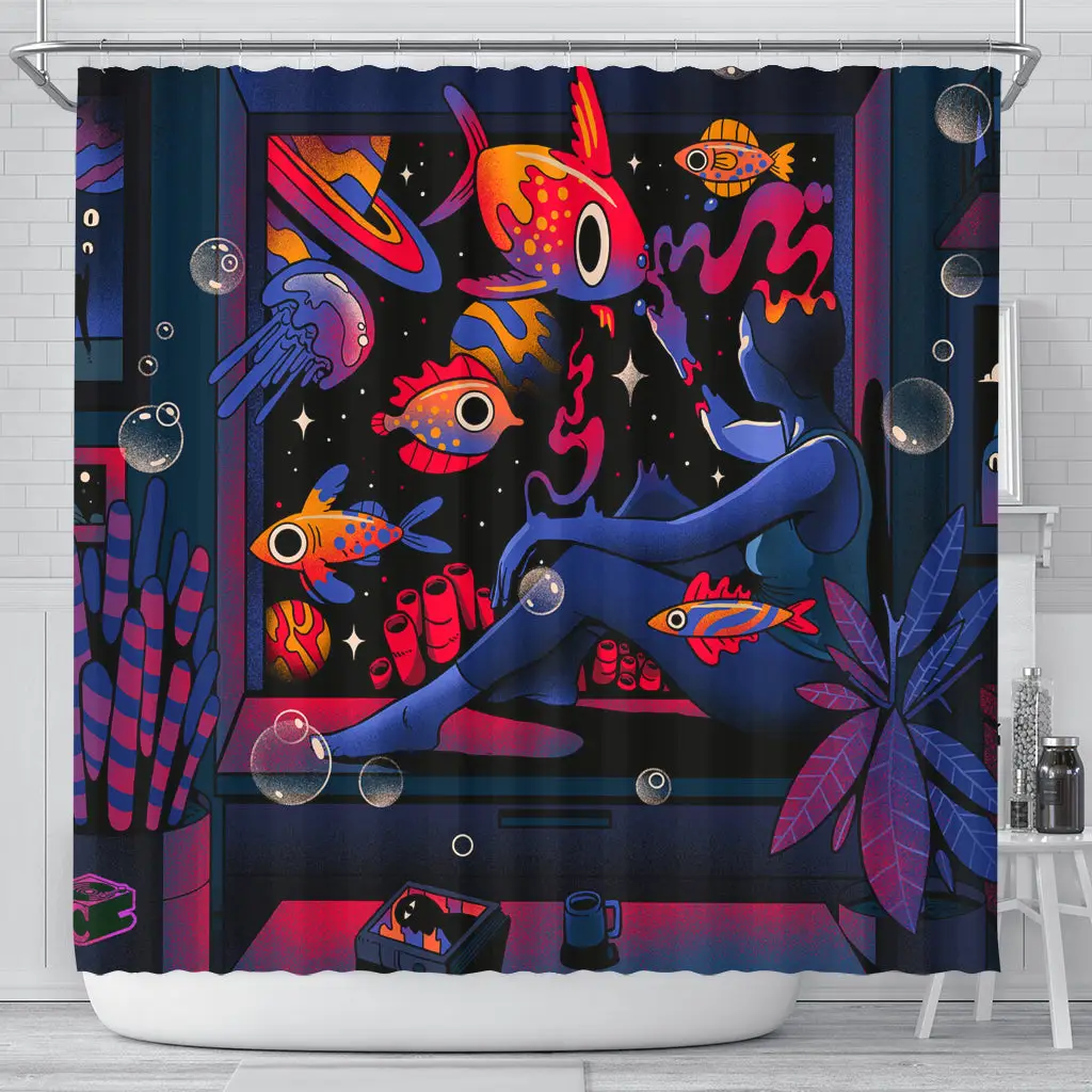 Lofi Fish Sad Anime Girl Shower Curtain