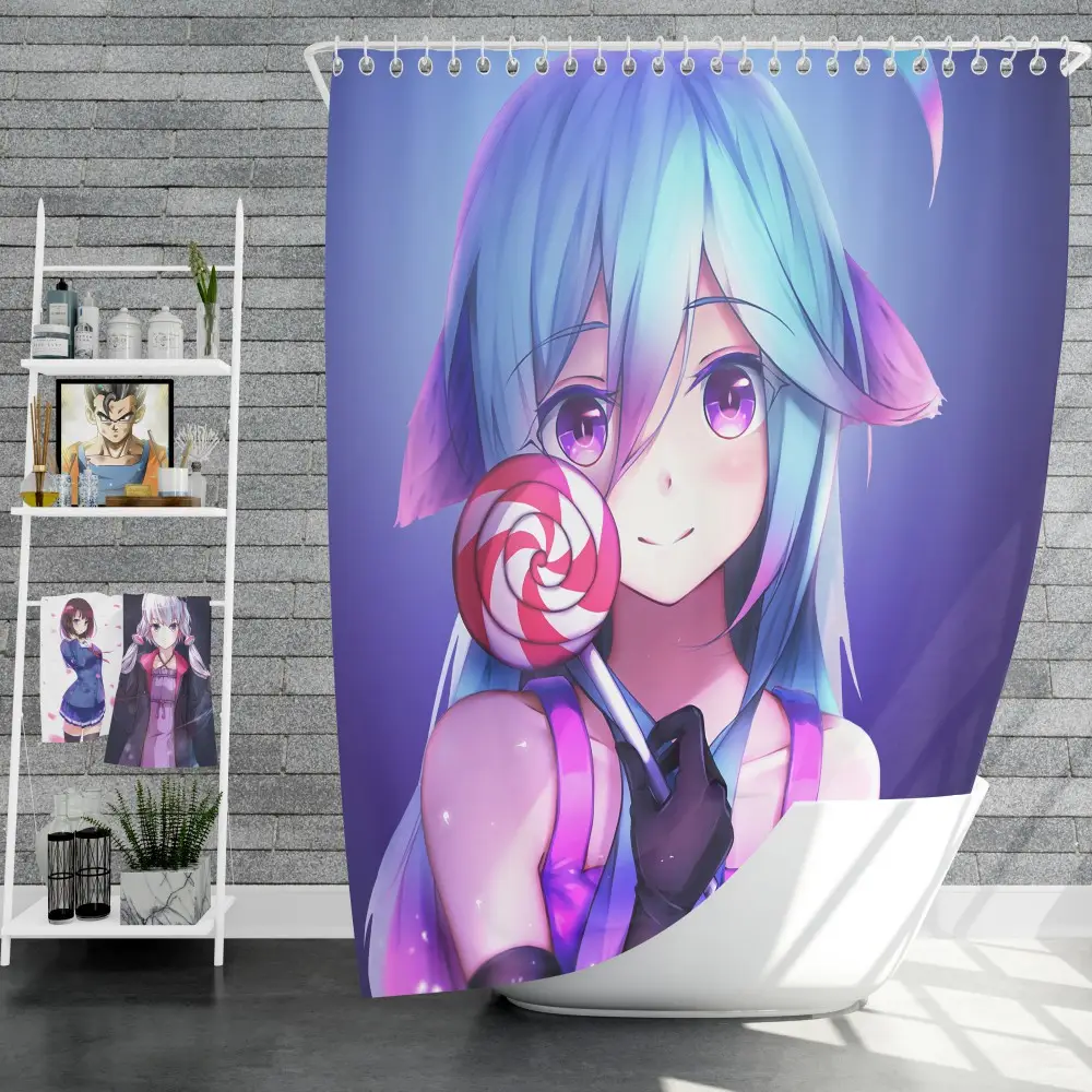 Lollipop Anime Girl Shower Curtain