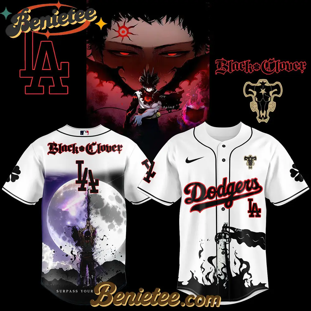 Los Angeles Dodgers x Black Clover Limited Baseball Jersey 3 2025, Custom Anime Trending, Gift For Anime Lovers - Benietee Shop