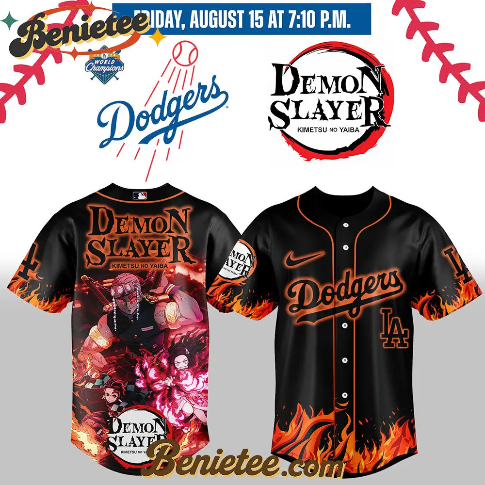 Los Angeles Dodgers x Demon Slayer Baseball Jersey 2025 v1, Custom Anime Trending, Gift For Anime Lovers - Benietee Shop