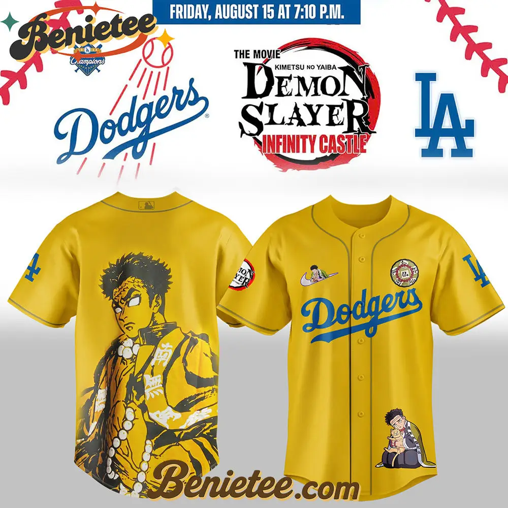 Los Angeles Dodgers x Demon Slayer Gyomei Himejima Baseball Jersey 2025, Custom Anime Trending, Gift For Anime Lovers - Benietee Shop