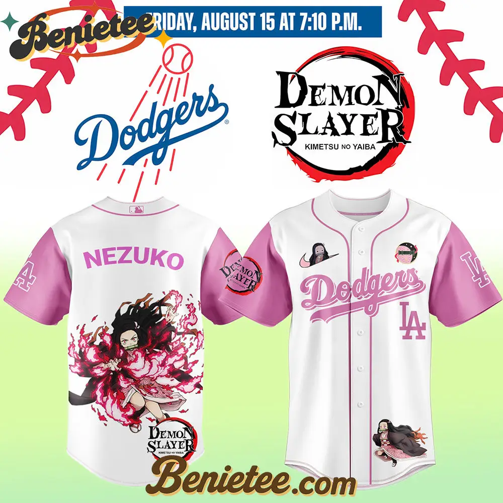 Los Angeles Dodgers x Demon Slayer Kamado Nezuko Baseball Jersey 2025, Custom Anime Trending, Gift For Anime Lovers - Benietee Shop