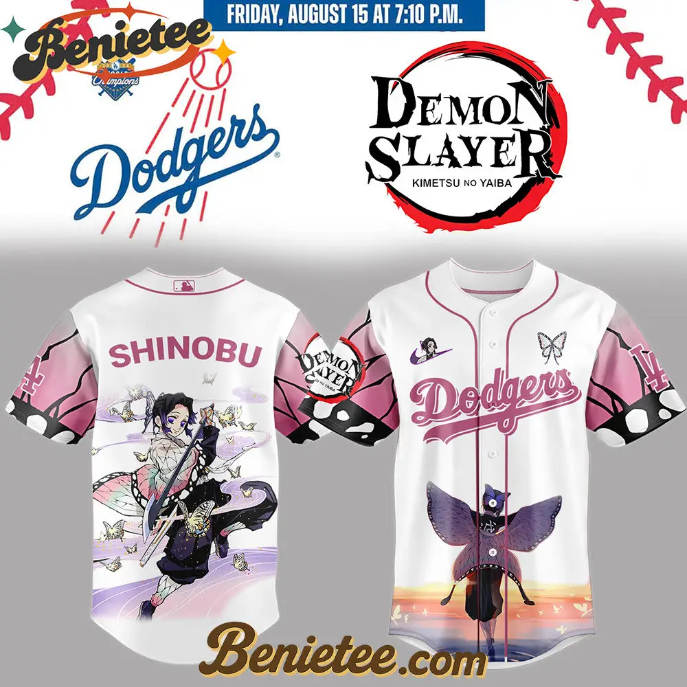 Los Angeles Dodgers x Demon Slayer Kochō Shinobu Baseball Jersey 2025, Custom Anime Trending, Gift For Anime Lovers - Benietee Shop