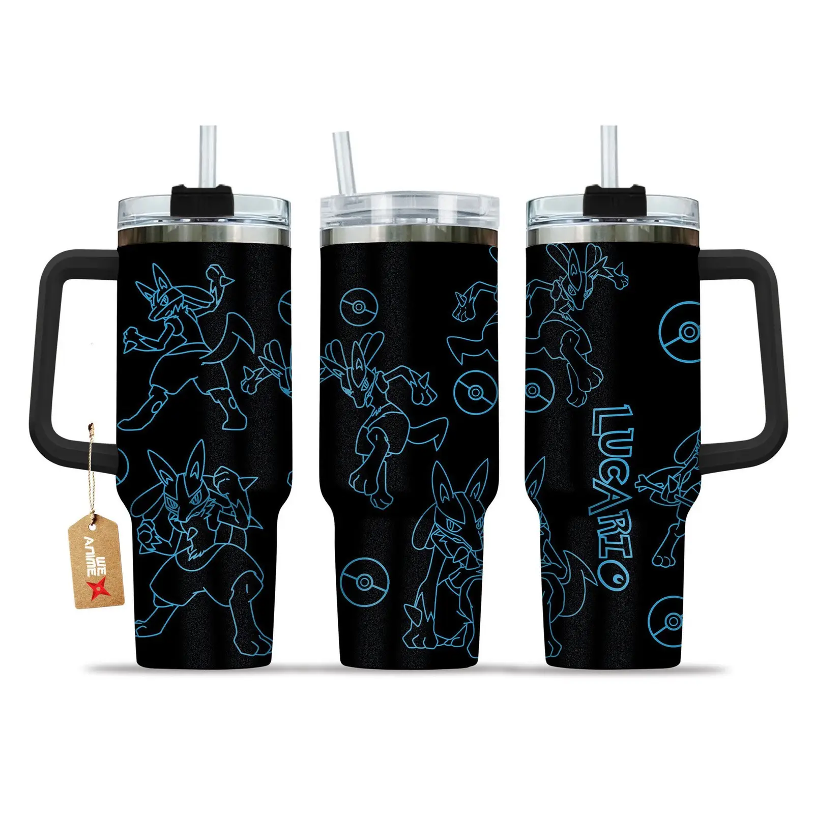 Lucario Pokemon Anime  Custom Quencher  40oz Stainless Steel Tumbler With Handle HG