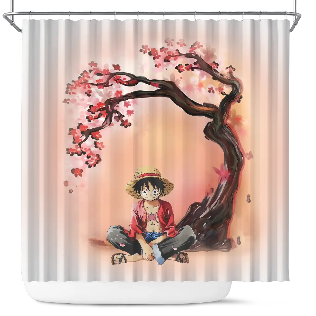 Luffy One Piece Anime Cherry Blossom Japan Shower Curtain