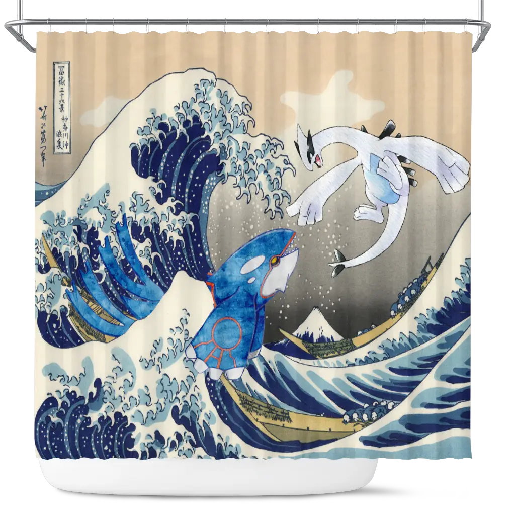 Lugia Vs Kyogre The Great Wave Japan Shower Curtain