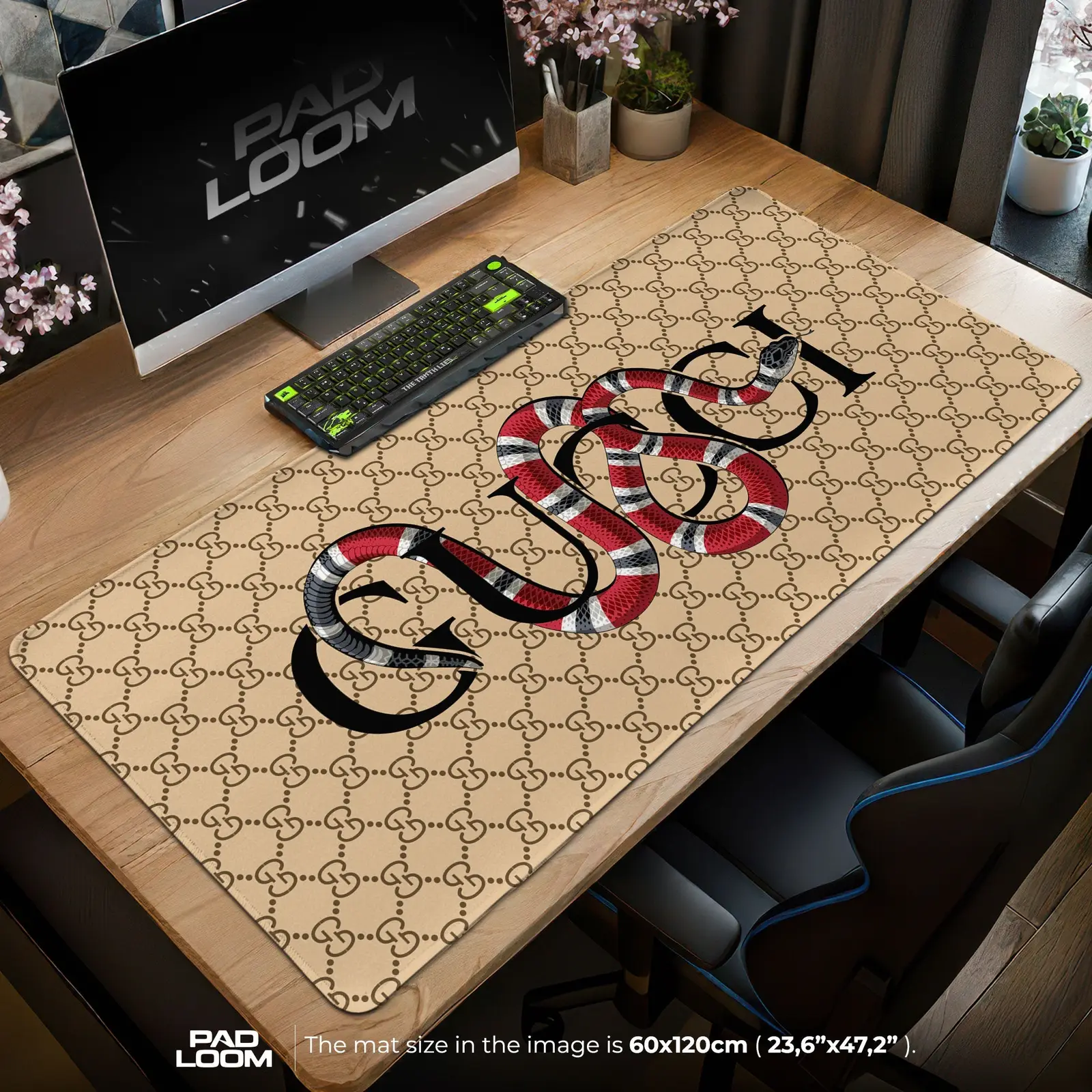 Luxury Serpent Emblem Mouse Pad - Beige Designer Gaming Desk Mat