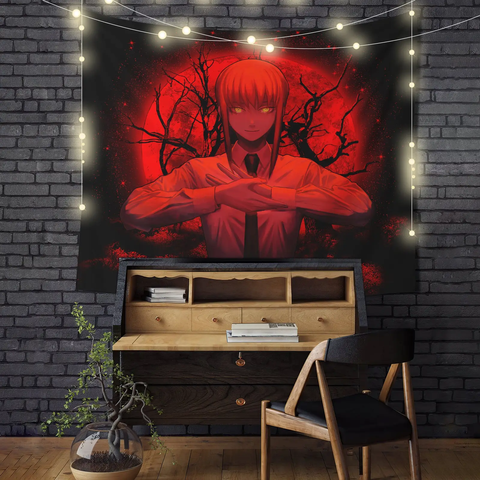 Makima Chainsaw Man Anime Moonlight Tapestry Room Decor