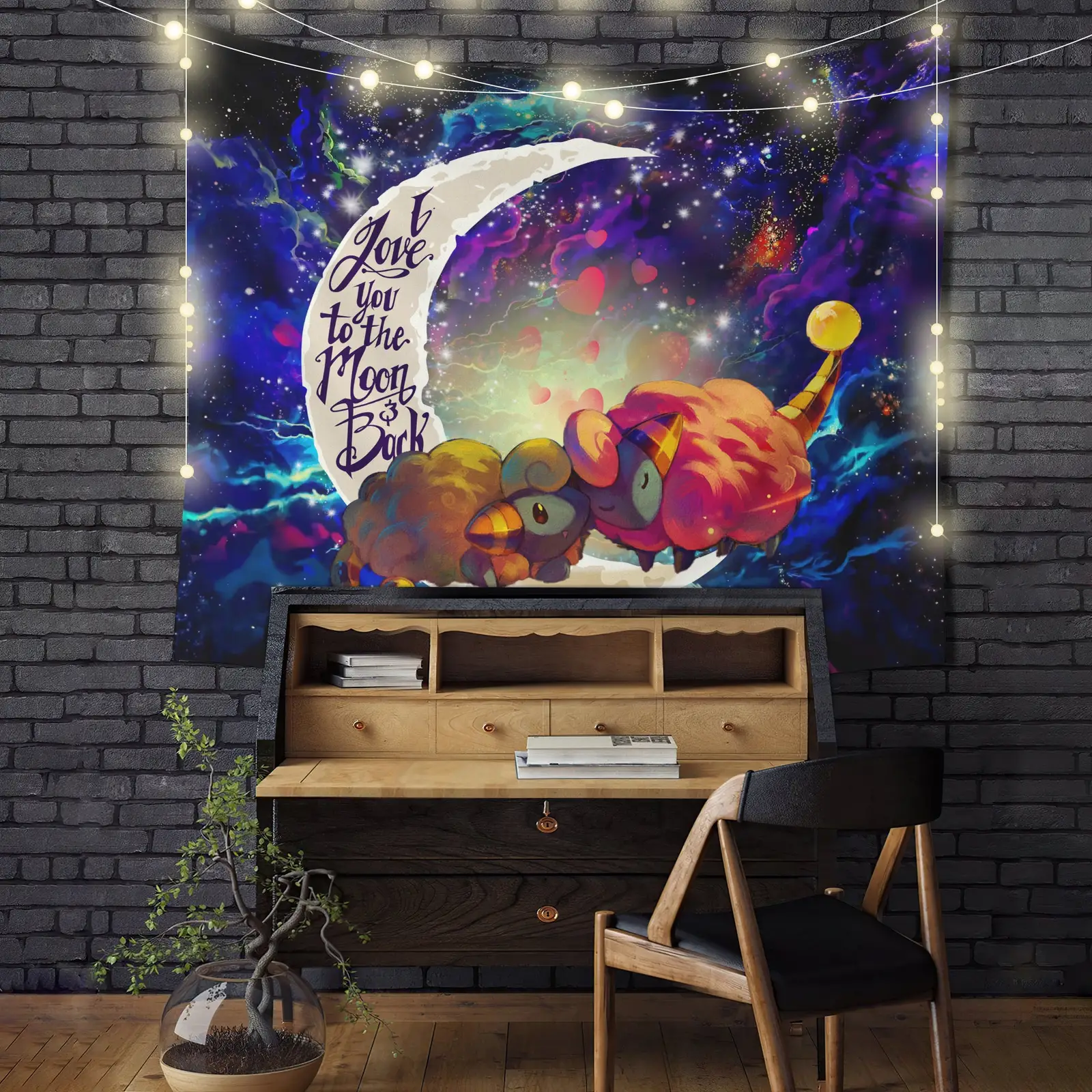 Mareep Love You To The Moon Galaxy Tapestry Room Decor