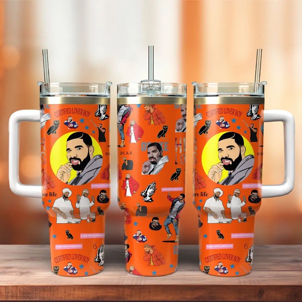 Meek Mill Drake Cartoon Anime Custom  40oz Quencher Tumbler Cup With Handle, Best Gift Idea NVA