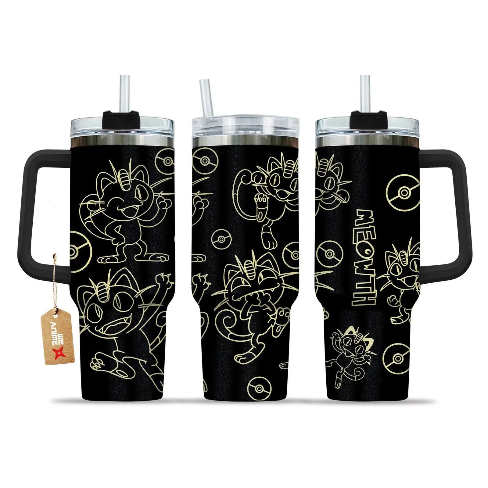 Meowth Pokemon Anime Custom Stanley Quencher  40oz Stainless Steel Tumbler With Handle HG