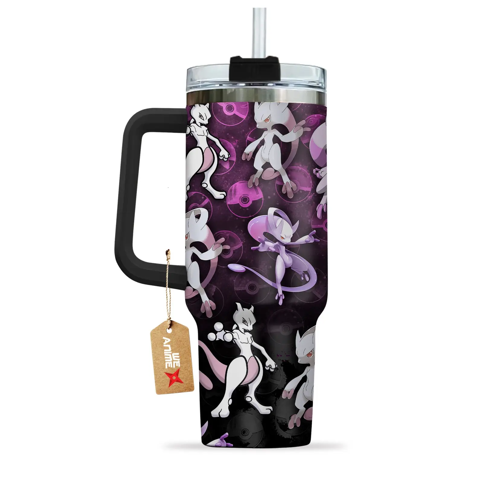 Mewtwo Pokemon Anime Custom Quencher  40oz Stainless Steel Tumbler With Handle HG