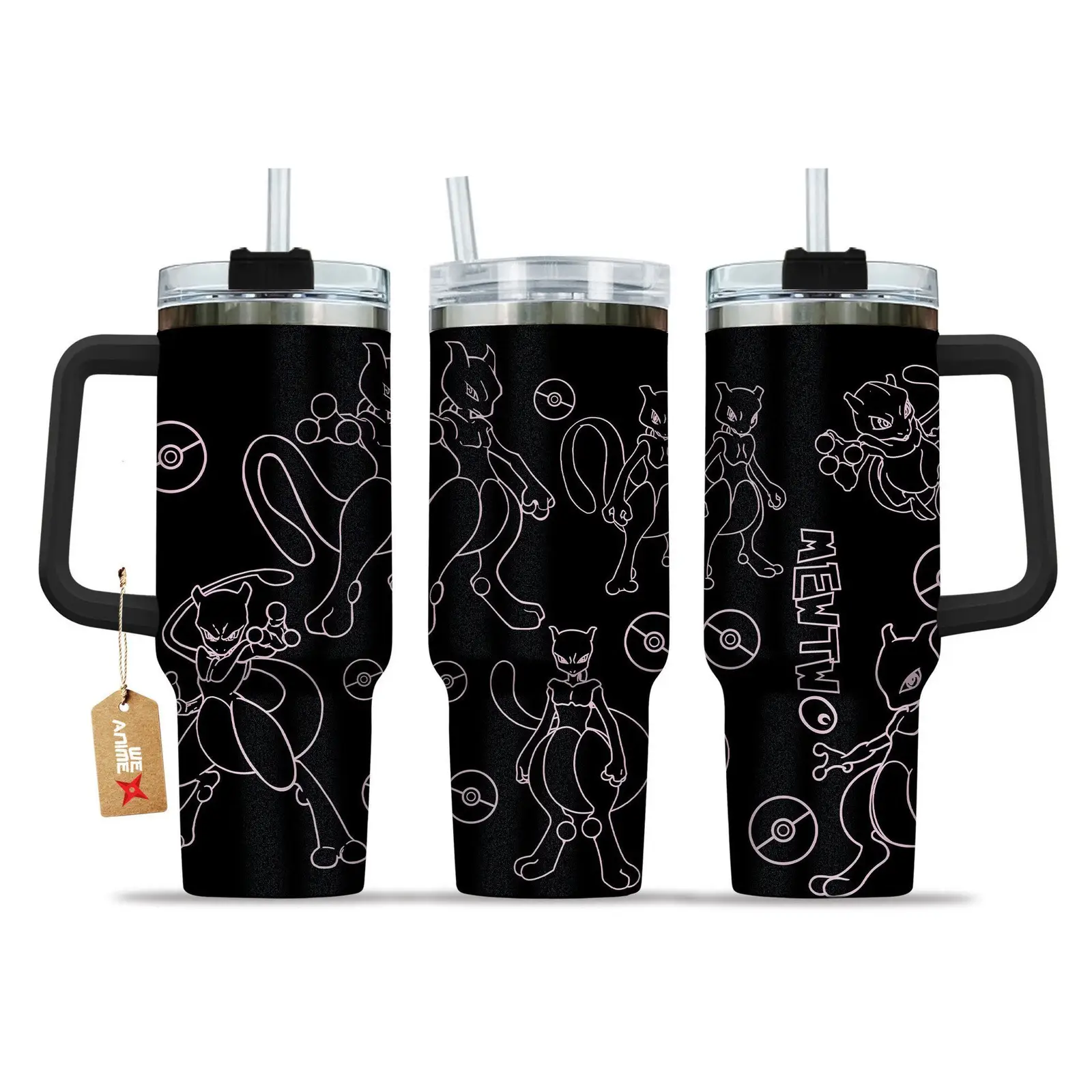 Mewtwo Pokemon Anime Custom Stanley Quencher  40oz Stainless Steel Tumbler With Handle HG