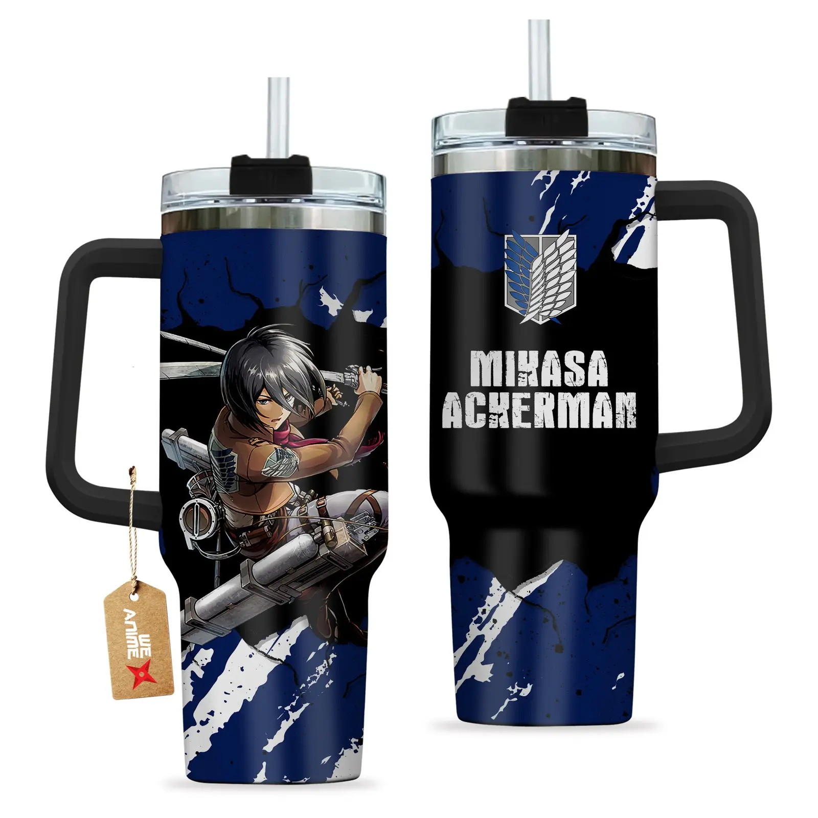 Mikasa Ackerman Attack on Titan Anime Custom  Quencher   40oz Stainless Steel Tumbler With Handle HG